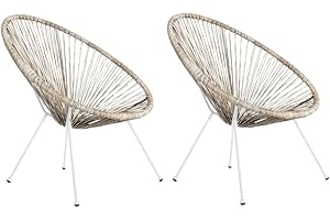 LOLAhome Pack 2 Sillones de jardín Acapulco Color Natural| Cuerdas de Rattan PE y Acero Blanco| 72x77x84 cm | con Topes de Goma, Resistente hasta 120kg | para Interior y Exterior | Acapulco
