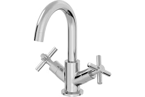 Architeckt® Lattra Bathroom Basin Sink Mixer Tap Modern Mono Round Twin Crosshead Handle Faucet for Sinks, Chrome