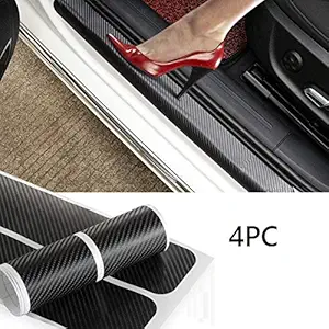 Lukzer 4PC Car Sticker Anti-Scratch Door Sill Scuff Guard Car Decal Carbon Fibre Door Step Sticker Anti-Kick Pedal Protector for Entrance (Black)