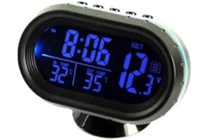 IRIISY Digital Car Clock, Termómetro para Coche Interior y Exterior, Voltímetro Coche, DC 12-24V, 4 en 1 Reloj para Automóvil, Pantalla Digital, LCD (Azul)