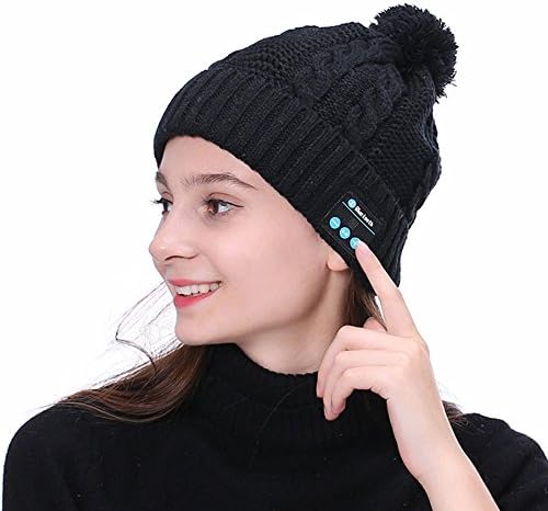 Bluetooth Music Beanie, Aimetech Wireless Knitted Speaker Hat Headset Cap for Fitness Outdoor Sports, Black