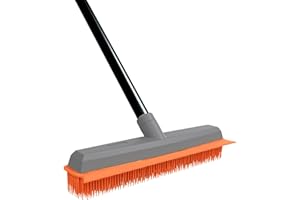TREELEN Pet Hair Rubber Broom Remover, Adjustable 150CM Long Handle Rubber Sweeping Brush Indoor with Build in Squeegee, Carpet Sweeper for Sweeping up Spills and Mess, Hardwood, Tile, Artificial Grass Floor
