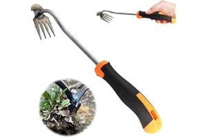 Topbashgo Outil de jardinage - Outil de désherbage manuel - Outil de jardinage - Avec manche (poignée en caoutchouc à 4 dents)