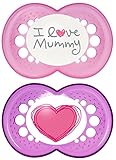 MAM Style Pack of 2 Soothers 6+ Months (Available in Pink or Blue) (I love mummy Pink)