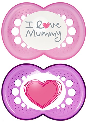 MAM Style Pack of 2 Soothers 6+ Months (Available in Pink or Blue) (I love mummy Pink)