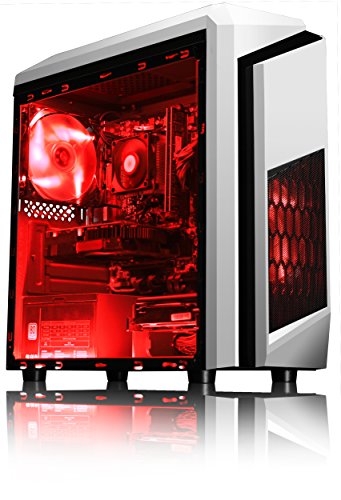 VIBOX Pyro RS660-222 Komplett-PC Paket Gaming PC – 4,0GHz AMD FX Quad-Core Prozessor, GTX 1050 GPU, Super, Desktop Gamer Computer mit Spielgutschein, 22″ HD Monitor, Weiß Tastatur & Mouse, Windows 10, Rot Innenbeleuchtung, lebenslange Garantie* (3,8GHz (4,0GHz Turbo) Superschneller AMD FX 4300 Quad-Core Prozessor CPU, Nvidia GeForce GTX 1050 2GB Grafikkarte GPU, 8GB DDR3 1600MHz RAM, 1TB (1000GB) SATA III HDD 7200rpm Festplatte, 400W 85+ Netzteil, Storm Weiß Gaming Gehäuse, AM3+ Mainboard) - 3