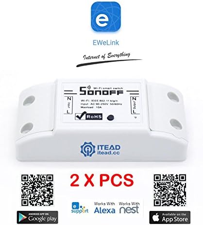 2 X PCS Buynow365 Sonoff ITEAD Wifi Wireless Romote Controlled Smart Switch Wireless Electrical Timer Control for DIY Smart Home (Work Ready for Google Nest Thermostat, Amazon Echo Alexa ) Support Android and OS App