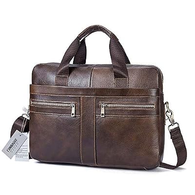 VINBAGGE Sac à Main en Cuir Véritable Sacs Business Mallette 14 Pouces Cartable Porte Document Sacoche d'ordinateur Hommes d'affaires Sac à Bandoulière,Brun