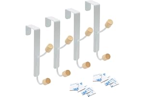 POXIAOER 4 White Over Door Hooks Hanger, Over Door Hooks Rack for Bedroom Coat
