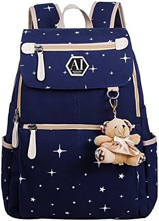Teenager Girls Fashion Star Printing Canvas Haversack School Bag Clamshell Knapsack