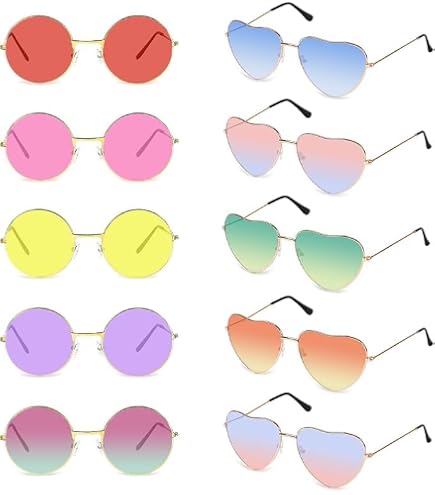 Aurasky - Lot De 3 Lunettes Rondes Déco - Style Hippie Rétro - Pour Fête, Déguisement Et Photos - Multicolor