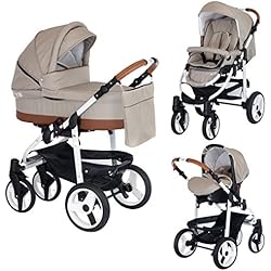 Poussette Combinée Trio 3 en 1 HT2 2018 Beige / Caramel – Landau, poussette promenade, siège auto Groupe 0 - Livrée avec ses accessoires.