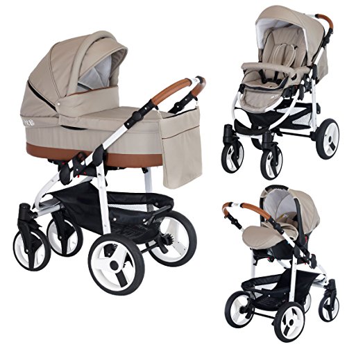 Poussette Combinée Trio 3 en 1 HT2 2018 Beige / Caramel – Landau, poussette promenade, siège auto Groupe 0 - Livrée avec ses accessoires.