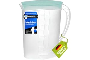 KiNDERWELT Jarra prémium de 2.0 litros con tapa versátil y escala de medición integrada, transparente/azul, apta para lavavajillas