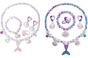 Moorovgi Princess Dress Up Set,Girls Jewelry Set,Princess Necklace Shell Bracelet Ring Accessories Dress Up Costume for Girls Play Party Favors, Birthday Gift