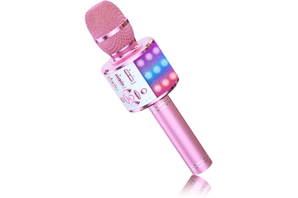 BONAOK Magic Sing Microphone de karaoké Bluetooth pour Enfants, 4 en 1, Microphone de karaoké, sans Fil, pour la Maison, Compatible avec iPhone/Android (Rose Clair)