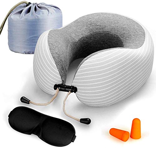 VinMas Almohadas de Viaje, Almohada de Viaje de Espuma de Memoria Almohada de Viaje para Dormir Cuello Napping Airplane Almohada con Ojos Máscara y Tapones para Ojos para Oficina Hogar