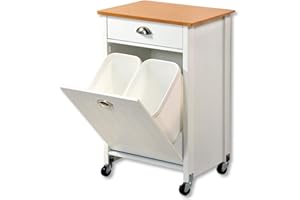 Kesper | Wózek kuchenny z systemem segregacji śmieci, materiał: 50 x płyta pilśniowa, tworzywo sztuczne, wymiary: 50 x 37 x 79 cm, kolor: biały, brązowy - dekoracja bambusowa | 25526 13