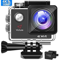 Victure Camara Deportiva 4k Wifi 16MP Impermeable Cámara Acción Deporte Acuatica Agua de 30m Pantalla LCD 2.0 inch 170 Gran Angular 2 Baterías de 1050mAh con Múltiples Accesorios Kit