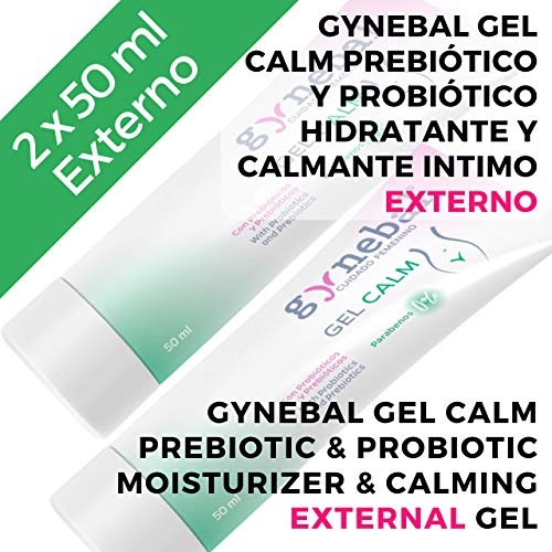 GYNEBAL CALM Gel Intimo Hidratante Vaginal Prebiotico y Probiotico 2 x 50 ml - Picor Ardor Sequedad Atrofia - Calma las Molestias Íntimas y Mantiene la Salud de la Flora Vaginal - Farmacéutico