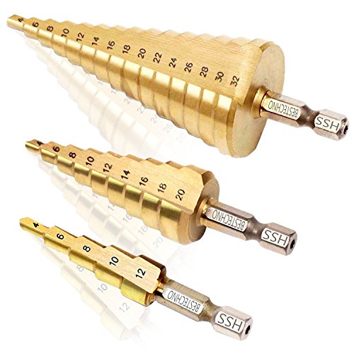Bestechno Titan-Nitrid beschichtete Hochgeschwindigkeits stahl stufenbohrer im 4-12/4-20/4-32 mm Set