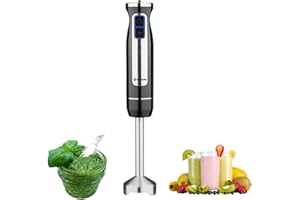 BEHOME Frullatore a Immersione | Mixer a Immersione in Acciaio Inox 800W, Nero 8 Velocità con Luce Led