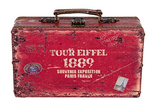 Truhe Kiste Koffer, Holztruhe mit edlem Leder bezogen im Vintage Look, Schatzkiste,Kiste, Piratenkiste, Kleinmöbel, Mit Metallbeschlägen, Antikoptik, Holz,Maritim, Deko, Hochwertig, Kolonialtruhe, Kolonialstil, Holzbox, Truhe mit Ornamenten . (Größe M (26cm B x 15cm T x 8cm H )) (1281 Rot Eiffel)