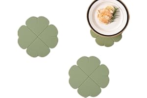 WOO MANTO Lot de 2 Tapis en Silicone Trèfle à Quatre Feuilles - Dessous de Plat Anti-Dérapant - 15,8 cm - Multifonction pour Cuisine, Salle de Bain, Plantes (Vert)