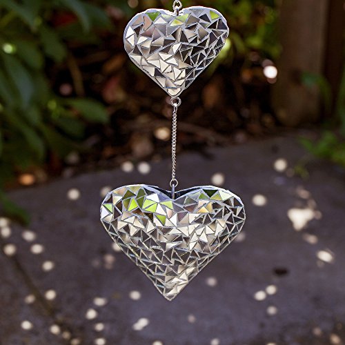 „Silber Duo“ Sonnenfänger 2 schöne Spiegel Mosaik Herzen zum Aufhängen Garten oder Haus Deko - 2