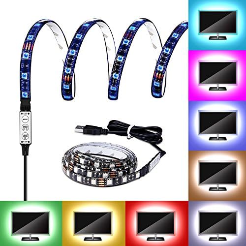 LED TV Backlight ,GIM 3.2Ft 100cm 5V Multi-colore LED Strip Bias Lighting for TV Gaming 60 LEDs Waterproof Adhesive Tape for Flat Screen HDTV LCD Desktop PC Monitor Gardens, Kitchen, Cars (Black PCB)