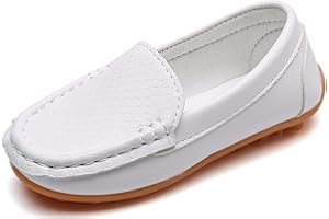 Yeeteepot Mocassins pour Enfant Cuir Bateau Chaussures, Blanc 28 EU = 29 CN