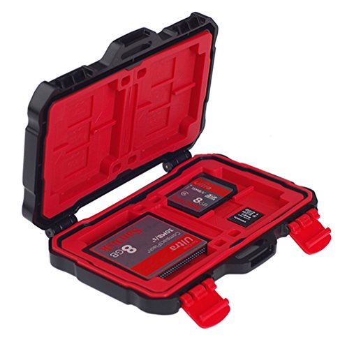 flashwoife Turtle-SD8MSD12CF4R spritzwassergeschütze Speicherkarten Schutzbox für 8 Stück SDHC und 12 Stück MicroSD und 4 CF Cards Case in schwarz mit rotem Inlay