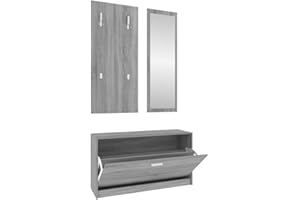 vidaXL Set de Mueble Zapatero 3 en 1 Armario Estantería Almacenamiento Recibidor Entrada Pasillo Sala de Estar Madera Contrachapada Gris Sonoma