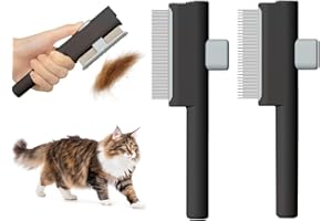 ‎MARCHUL Marchul Zestaw grzebieni dla kotów, samooczyszczający się grzebień na pchły dla kotów i psów, szczotka do pielęgnacji kotów z przyciskiem zwalniającym i metalowymi okrągłymi zębami ze stali