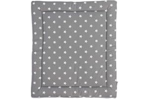 Puckdaddy Wickelauflage Frida - 65x75 cm, Wickelunterlage aus 100% Baumwolle nach OEKO-TEX geprüft, mit Sterne Muster in Grau, weiche Wickeltischauflage für Wickelkommoden