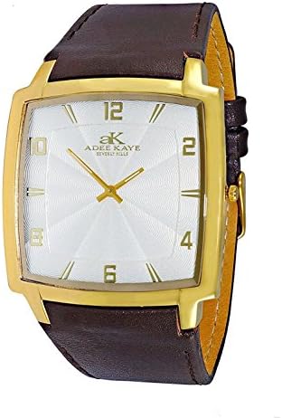 ADEE KAYE MEN'S BROWN SYNTHETIC LEATHER BAND SWISS QUARTZ WATCH AK2221-MGSV