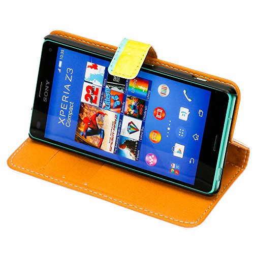 Sony Xperia Z3 Compact Funda Libro de nica  Carcasa con Tapa Ultra-Fina Flip-Case Book-Cover  Cubierta Delgado Cuero Sint  tico Vegan Protectora Bumper para Telefono Movil - Colorful Stripes Edition