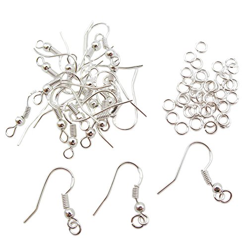 TOAOB 50 Piezas 18 mm Plata hipoalergénica francés con Bola y Bobina Pendientes Gancho Earwires con 4 mm Anillos de Salto Abiertos