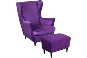 AQIGR Velvet Wingback Chair Slipcover i Footstool Cover Stretch 2 Pieces Wingback Chair Cover Set Ottoman Slipcover i 1 Piece Rectangle Storage Stool Cover Armchair Covers with Elastic Bottom (Color : #13