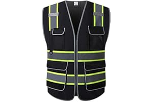 UNINOVA Warnweste für Herren and Damen -Mit 6 Vordertaschen und Reißverschluss, Reflektierende Weste Arbeitsweste EN ISO 20471