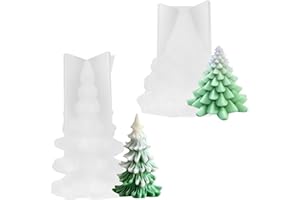 Dedjgoo 2Pcs Christmas Tree Candle Mould, Christmas Silicone Moulds for Candle Making Soap Aromatherapy Xmas Tree Epoxy Resin Candy Chocolate Fondant (3D Christmas Tree)