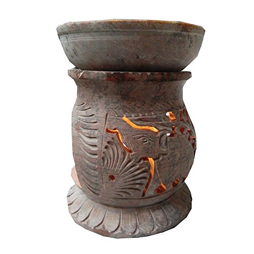 Duftlampe 13cm Elefanten Pflanzenranke bauchförmig Speckstein Duftstövchen Wohnaccessoires Deko Raumduft - 3