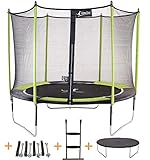 Kangui - Trampoline de Jardin 305 cm + Filet de sécurité + échelle + bâche de Protection + kit d'ancrage JUMPI Pop 300