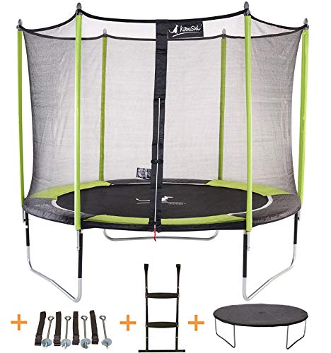 Kangui - Trampoline de Jardin 305 cm + Filet de sécurité + échelle + bâche de Protection + kit d'ancrage JUMPI Pop 300