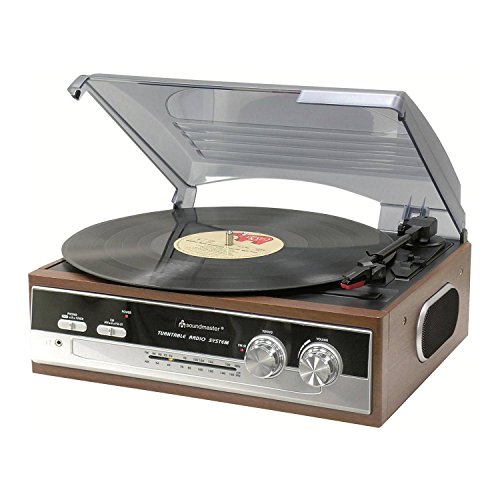 Soundmaster PL-186 - Lettore CD Vinile Vintage Con Radio SFM/FM-ST Stereo, Giradischi in Legno, Portatile, Valigetta Giradischi Per Vinile, 33 45 78 Giri, Lettore Retró