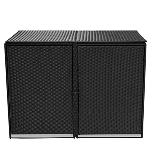 vidaXL Mülltonnenbox für 2 Tonnen Poly Rattan Schwarz 148x80x111 cm Müllbox