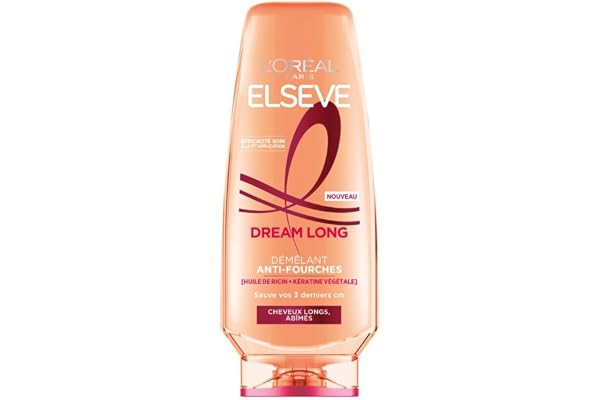 L’ORÉAL PARIS - Après-Shampooing Démêlant Anti-Fourches - Pour Cheveux Long et Abîmés - Enrichi en Kératine Végétale et Huile de Ricin - Elseve Dream Long - 250 ml