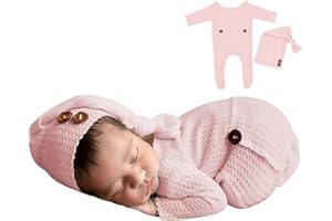 Winmany Bambino Maglia all'Uncinetto Foto Fotografia Prop Abiti Outfits 2PCS Newborn Photo Prop Pagliaccetto Cappelli Costume Accessori per Neonati per 0-2 Mesi
