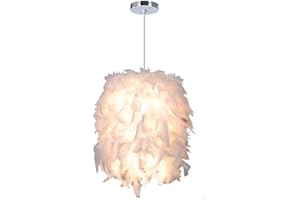 iDEGU Modern Pendant Light Pendant Lamp Feather in White Lamp for Bedroom Living Room Diameter 22 cm