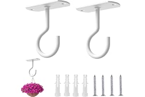 ZKFSIE Ceiling Hooks for Hanging Plants, 2-Pack White Ceiling Hooks Heavy Duty, Includes 8 Accessories, Hanging Basket Bracket for Indoor & Outdoor Use, Wall Mount Plant Hooks & Hangers for Bird Feeders